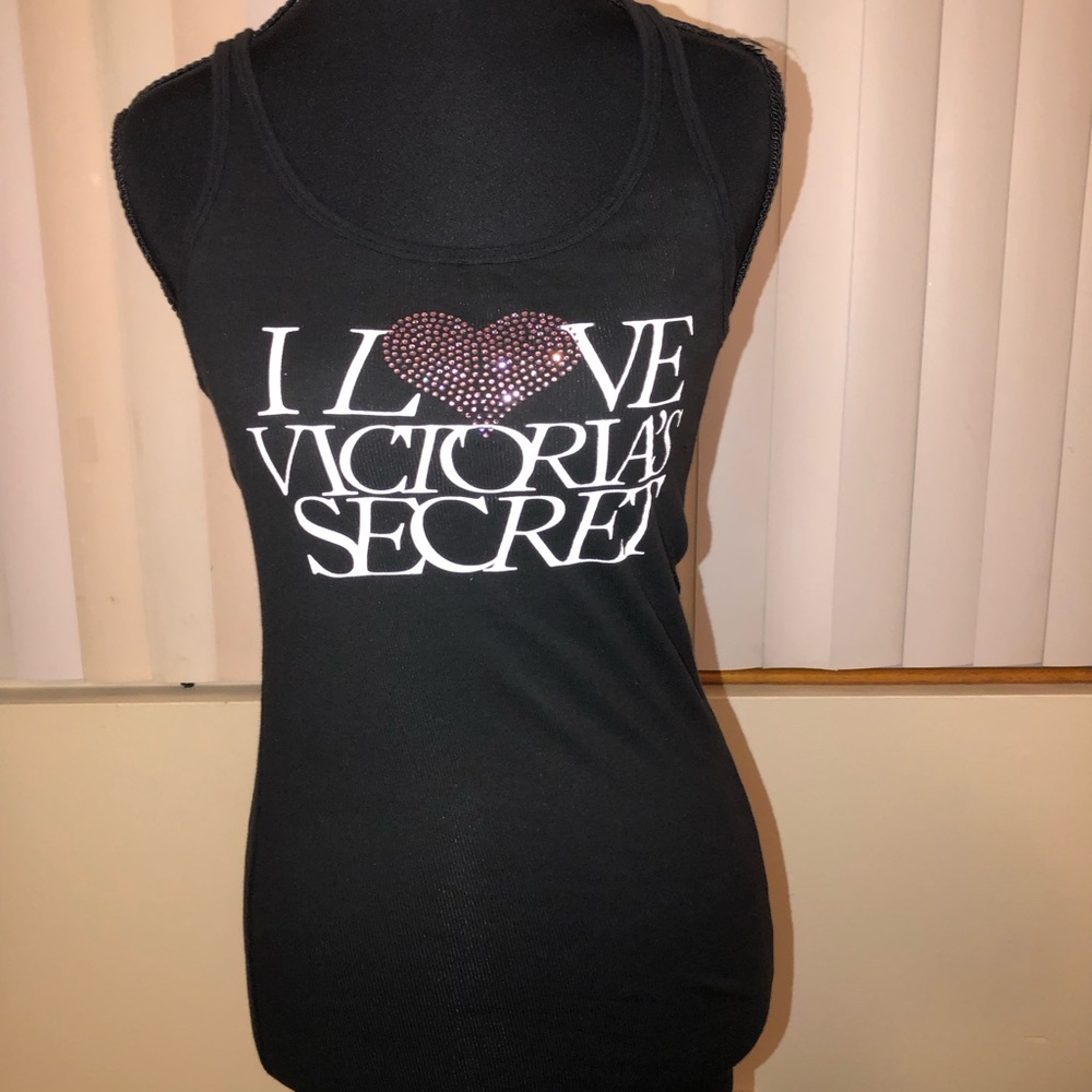 Victoria's Secret Black Tank with Pink Rhinestone Heart
